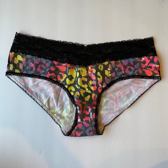 PINK Victoria's Secret Other - Victoria's Secret PINK Panty Womens Large Black Yellow Pink Animal Print Sequin